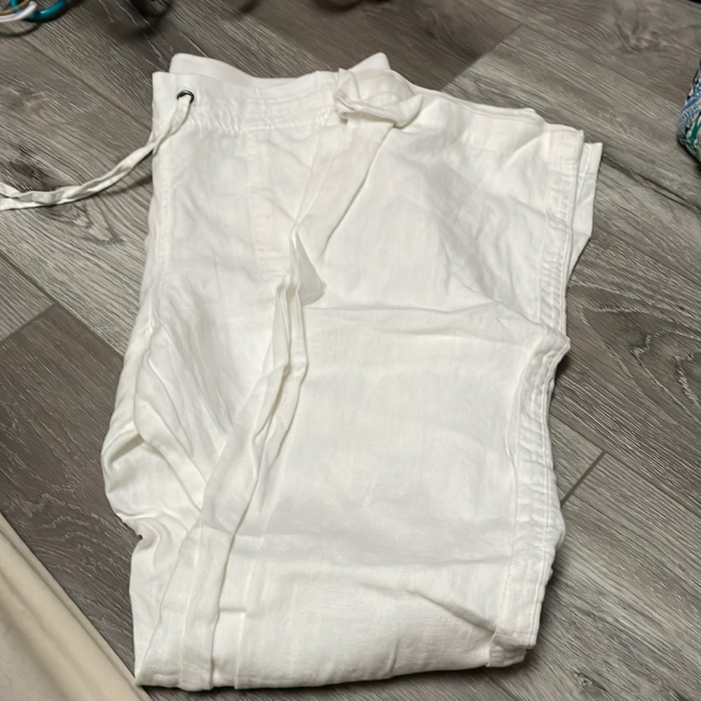 ATHLETA WHITE  100% LINEN PANT SIZE 12L long